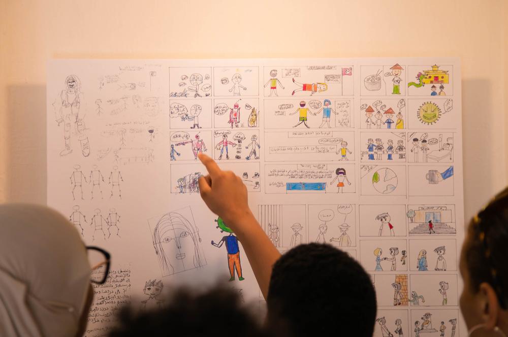 Exit from the comic strip workshop led by Chakib Daoud at the Kotteb Louzir public primary school (Tunis), school year 2021-2022